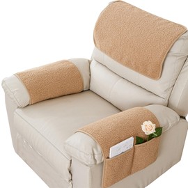 NNSMUN Armrest Cover, Recliner Chair Protector, Furniture Protector Slip, Side Storage Pocket, Stretch Armchair Couch Arm Rest Cover for Recliner, Chair, Sofa (Camel,1 Seater(3pcs))
