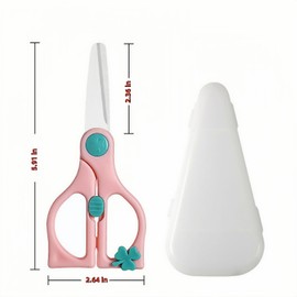 Baby Food Scissors - Toddler Safe Ceramic Kitchen Shears with Safety Lock & Travel Case, Best Scissors for Cutting Kids' Food (Meat, Vegetables, Fruits), Portable & Healthy Baby Helper (Pink)