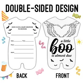 Goth Baby Shower Invitations - Gothic Skeleton Theme a Little Boo Is Almost Due Baby Shower Party Fill in Invites Cards With Envelopes (20 Pack)