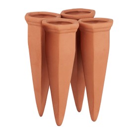 Relaxdays Clay Cones Set of 4, Plant Water Dispenser, Automatic Irrigation, Terracotta, Ceramic, Orange, 13 x 5 x 4.5cm