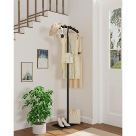 ENUMAIL Arcuate Garment Rack, T-shaped Coat Tree Freestanding, Metal Clothes Racks, Natural Stable Rock Base, Suitable For Outerwear, Clothes, Handbags, 68.9in, Black