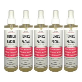 Tónico Facial, Niacinamida, Rosas, Hamamelis, Paquete 5 Pzas