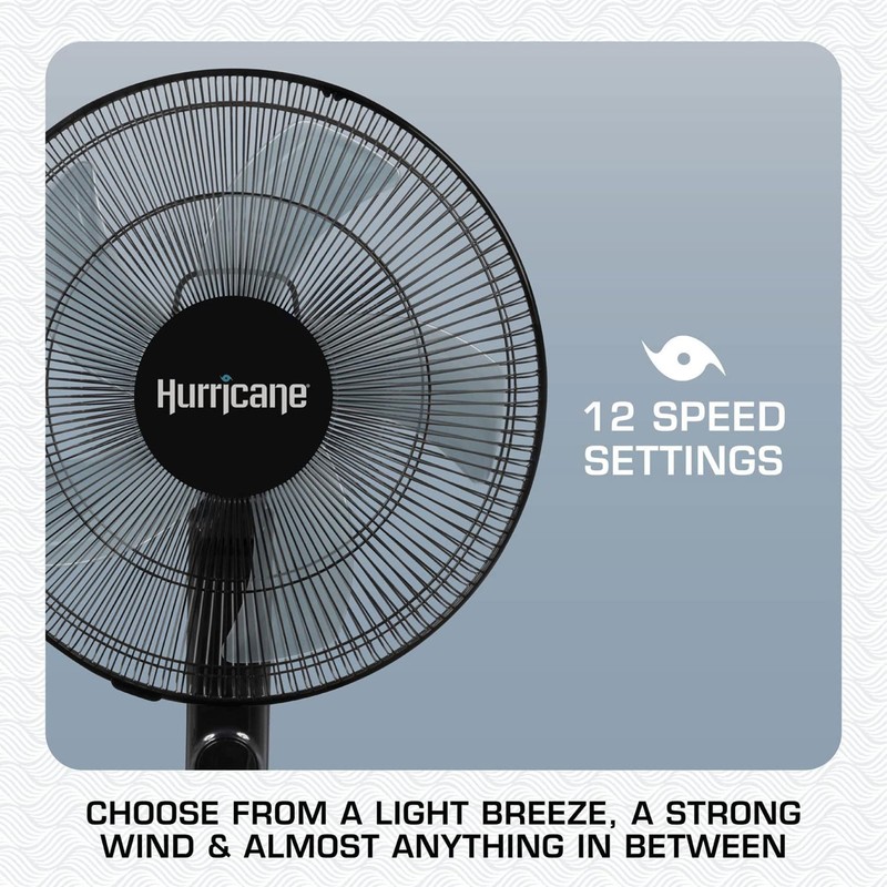 Hurricane Oscillating Pedestal Stand Fan, 12-Speed Cooling Unit, 16", Black