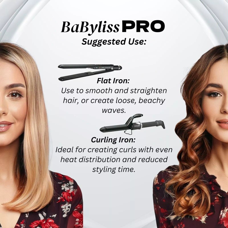 BaByliss PRO Porcelain Ceramic Flat Straightening & Curling Iron DV