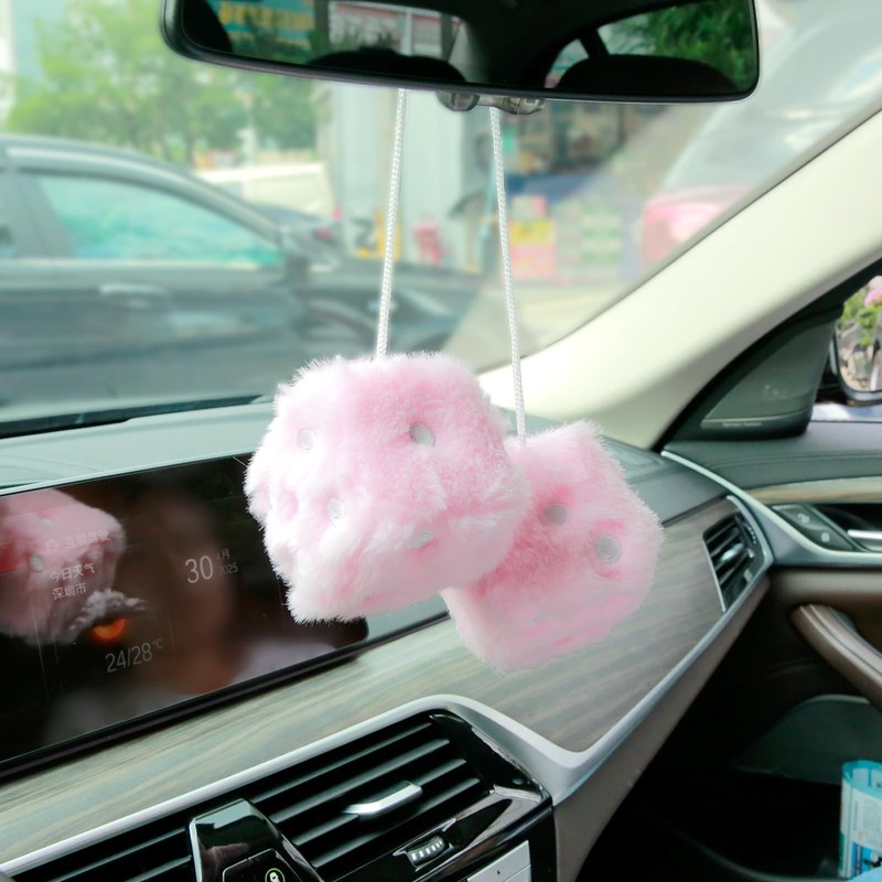 YGMONER Couple 2.75” Fuzzy Dice with Leather Dots Retro Car