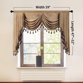 Thick Chenille Curtains Valance for Living Room Waterfall Valance for Bedroom, Rod Pocket (Coffee, W59 Inch, 1 Panel)
