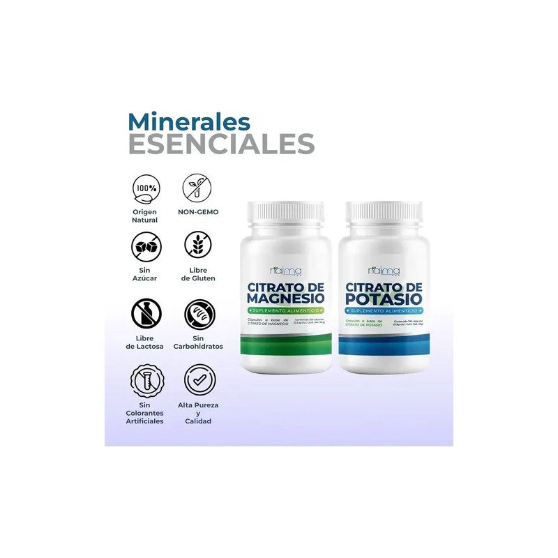 Naima Citrato Magnesio Potasio Cápsulas 500mg 2x100u Gluten
