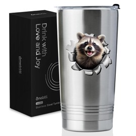 Onebttl Raccoon Gifts for Men and Women, Insulated 20 oz Stainless Steel Travel Tumbler with Straw, Brush, Lid, and Gifts Box, 3D