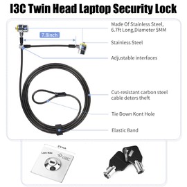 I3C Laptop Lock, Combination Security Lock Cable with Keys and Anchor Plate, Anti Theft Lock for Business Electronics, Monitors, Tablets, Smart Phones (2 Laptop Locks Head)
