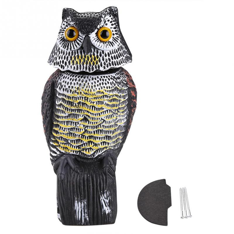 Horned Owl Decoy and 360° Rotating Head Owl Statue to