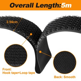 5 m Velcro Tape 25 mm Velcro Tape with 25 Metal Buckles, Adjustable Mounting Cable Straps, Cut to Size RCA Strap, 2.5 cm Wide (5 m x 25 mm)