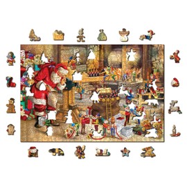 WOODEN.CITY Wooden Christmas Puzzle 500 Pieces with Unique Pieces & Unusual Shapes - Santa Workshop - Christmas Puzzles for Adults - Winter Scene Puzzles - Christmas Vacation Puzzle - Winter Puzzles