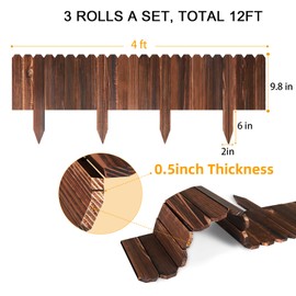 LINSHRY Wood Garden Edging Border, 3 Pack 9.8 in H x 4 ft L. Wooden Garden Fence Border for Decorative Landscape Border Edging, Courtyards Planting Fence Tree Fences(Total 12ft Length)