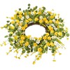 LSKYTOP 24Inches Artificial Yellow Daisy Wreath with Green Eucalyptus Leaves