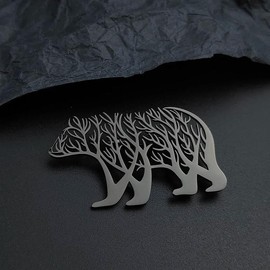 Fashion Trendy Life Tree Animal Bear Brooch Leopard Stainless Steel Brooches for Women Pins Jewelry Accessories Gifts - Metal color: black