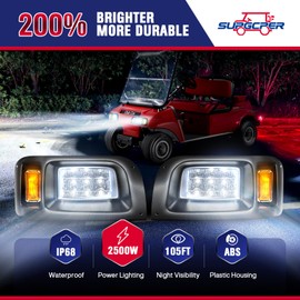 SUPGCPER 12V Deluxe Club Car DS LED Light Kit, for 1993-UP DS Gas&Electric, Golf Cart Headlight Taillight Kit with Wire Harness Turn Signal Kit Horn Brake Pad, Golf Cart Street Legal Light Kit