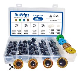 Safety Eyes Amigurumi Eyes for Crochet Animals Glitter 18-30mm - RuWfpz 4 Sizes Doll Crochet Eyes with Washers, 80Pcs Plastic Large Colored Safety Eyes for Stuffed Animals Craft Teddy Bear