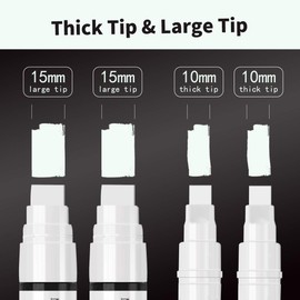 NowPE White Chalk Marker Pen, 2pcs 10mm Chalk Pens + 2pcs 15mm Chalk Markers, Dry or Wet Wipe Erase, 10mm Thick Tip and 15mm Large Tip for Chalkbaord, Blackboard, Window, Glass, Packed with 16 Labels