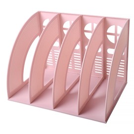 SAYEEC Magazine File Holder Folder Storage Desktop 4 Compartment Standing Hollow Pink File Bookshelf Organizer Box Office Racks Displays Holds Notebooks Documents for School/Working/Students
