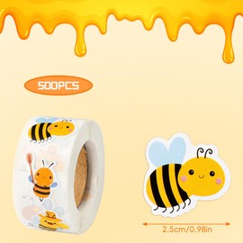 Lotsdonxia 500 Pcs Adorable Yellow Bumble Bee Stickers Roll, Watercolor Round Labels, Easy Peel and Stick Decorations Suitable for Birthday Parties, Baby Gifts and Teacher Rewards