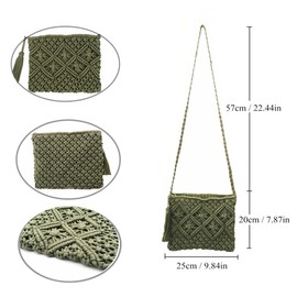 oukesin Small Cotton Shoulder Bag for Women Macrame Handmade with Tassel Summer Beach, 041white