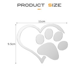 Flaconi Car Stickers,Car Stickers and Decals,3D Car Sticker,Car Decals,Paw Print Stickers,Paw Stickers,3D Heart and Paw Decal,Auto Car Decal Emblem Decal Decoration,Fit for Most Cars (Silver)
