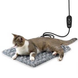Petace Adjustable Temperature Heated Cat Bed & Dog Heating Pad with Timer, Chew-Resistant Cord, Thick and Soft Cover, Indoor Pet Heating Pad, 17.7" x 15.7"