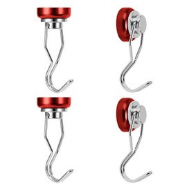 THCMAG Magnetic Hooks, Super Strong Neodymium Magnets, Vertical Load Capacity 44.1 lbs (20 kg), Diameter 1.0 inches (25 mm), For Refrigerators and Kitchens, Crimson, Pack of 4