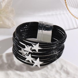 A-yeite Star Bracelets for Women Men Multilayer Star Leather Wrap Bracelet Y2K Aesthetic Grunge Bangle Wristband Bohemian Jewelry - Color 1