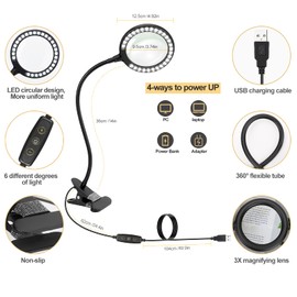 LED Magnifying Lamp with Clamp, Raweao 3X Lighted Magnifying Glass with Light for Reading, Seniors, Hobbies, Craft