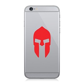 Pair of Spartan Helmet Cell Phone Stickers Mobile Sparta Hoplite Greece - Red