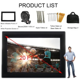 QILEBA 20 Feet Inflatable Projector Movie Screen for Outdoor, Portable Blow Up Projection Screen with Air Blower, Front/Rear Projection for Backyard Pool Party Movie Nights (20ft)