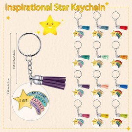 Landical 30 Sets Star Keychain Student Gifts from Teacher Inspirational Rainbow Keychains and You're a Star Cards Valentine's Day Gift for Coworkers Nurse