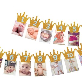 Kingsie Garland Birthday Banner Crown Glitter Photo Clip 1st December Birthday Decor Wall Decor Party Decoration (Gold&Blue)