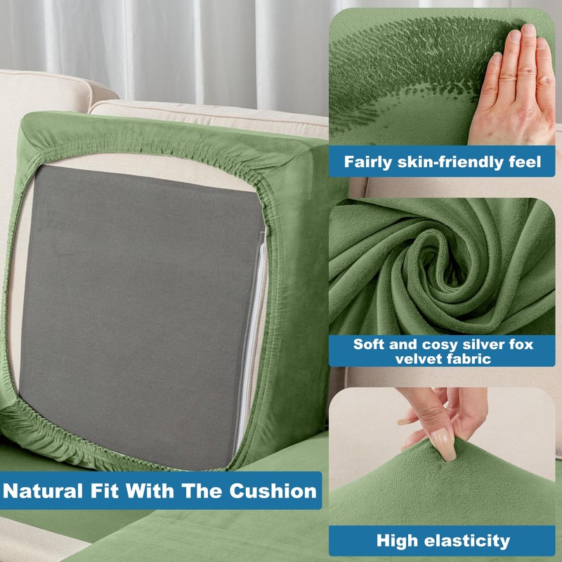 Taque Couch Cover Stretch Velvet Sofa Cushion Cover 3-Piece -