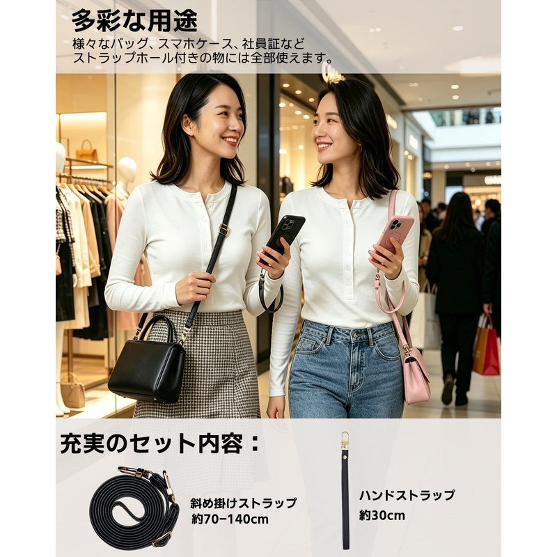 [Heptour] スマホ ストラップ ショルダーストラップ 肩紐 携帯ショルダー 約70cm～140cm 長さ調節可能 落下防止 ネックストラップ
