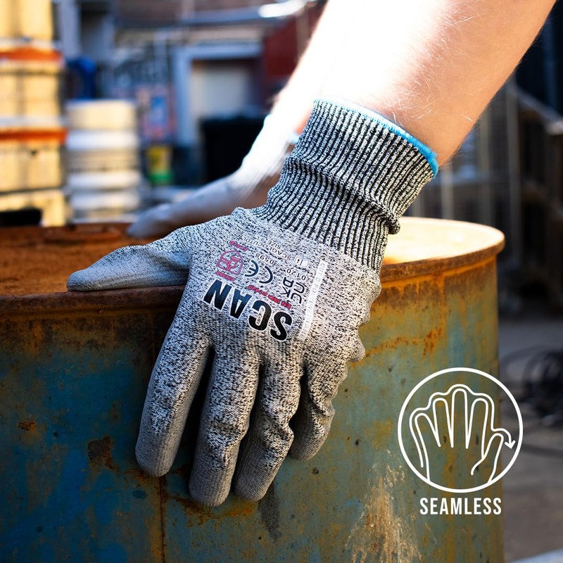 Scan Cut Resistant Level D Gloves, PU Palm, Conforms to