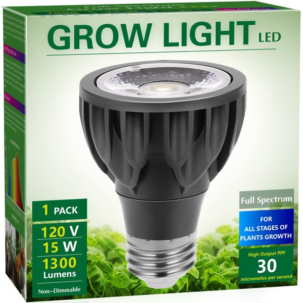Briignite Grow Light Bulbs,15W Plant Light Bulb, High PPFD, PAR20 Full Spectrum Grow Bulb,150W Equivalent, E26 Base, LED Grow Lights for Indoor Plants, Seed Starting, 1 Pack
