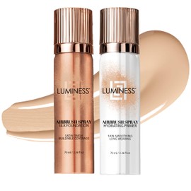 LUMINESS Silk Airbrush Spray Foundation & Primer Kit - Full Coverage Foundation, Anti-Aging Formula Hydrates & Moisturizes with Hyaluronic Acid, Aloe Vera & Hydrolyzed Silk (Shade - Light Tan)