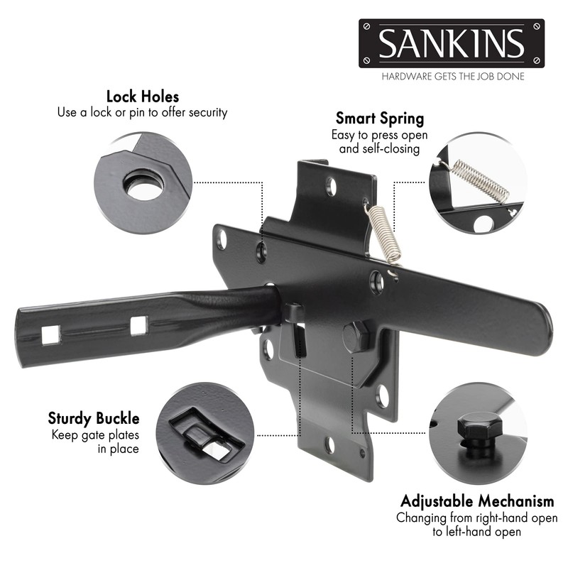 SANKINS Self-Locking Gate Latch Heavy Duty for Wooden Fence, Post