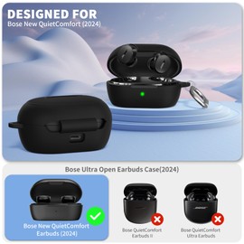 TUDIOW Case for Bose New QuietComfort Earbuds(2024) Soft Silicone Shockproof Protective Cover for Bose New QuietComfort Earbuds Case Cover with Carabiner & Cleaner Kit (Black)