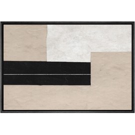 SIGNWIN Framed Canvas Print Wall Art Geometric Black Stripe Brown Color Block Abstract Shape Illustrations Modern Art Decorative Contemporary Minimal for Living Room, Bedroom, Office - 24"x36" Black