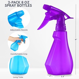 DilaBee Spray Bottles [ 8 Oz ] Water Spray Bottle for Hair, Plants, Cleaning Solutions, Cooking, BBQ, Squirt Bottle for Cats, Empty Spray Bottles - BPA-Free - Multicolor (2-Pack, Blue and Purple)