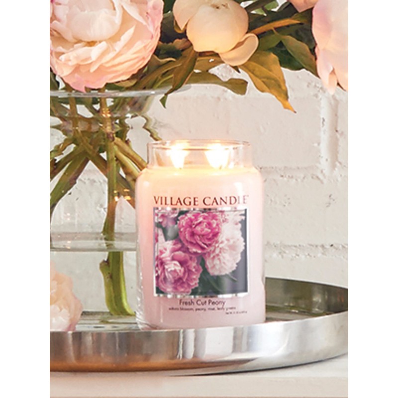 Village Candle Fresh Cut Peony Large Glass Apothecary Jar, Scented