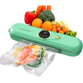 Vacuum Sealer 2 Machine for Food Preservation, Compact Food Saver with Dry & Moist Modes, One-Touch Auto Sealing, Includes 3 Vacuum Seal Bags, Space-Saving Design for Home Kitchen Use
