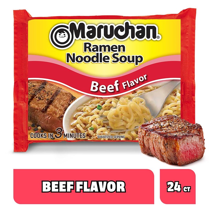 Maruchan Ramen Beef, Instant Ramen Noodles, Ready to Eat Meals,