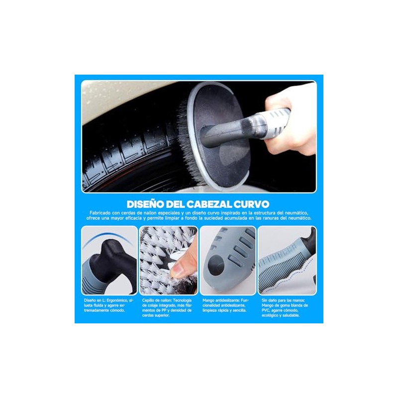 QICHEN 8PCS Cepillos de Llantas,Set de 8 Cepillos de Llantas,