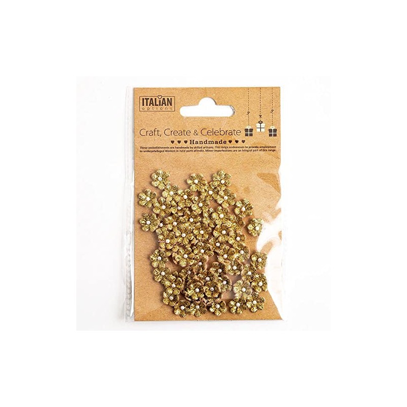 1cm Mini Glitter Paper Craft Flowers - Gold (Pack of
