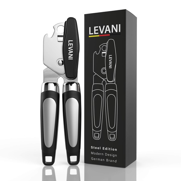 Levani Can Opener – Steel Edition – Universal Can Opener Made of High-Quality and Rustproof Stainless Steel – 2 in 1 Can Opener for Seniors with Bottle Opener Function – Modern Can Opener