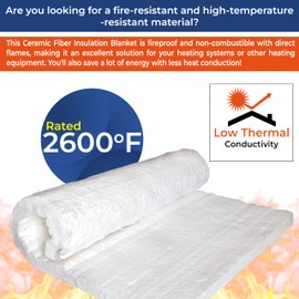 2 Pcs of Ceramic Fiber Insulation Blanket - 8# Density 2600F - 1" x 12" x 24" - Fireproof Insulation Blanket for Forges, Stoves, Fireplaces, Pizza Ovens, Kilns, Chimneys, Furnace Insulation